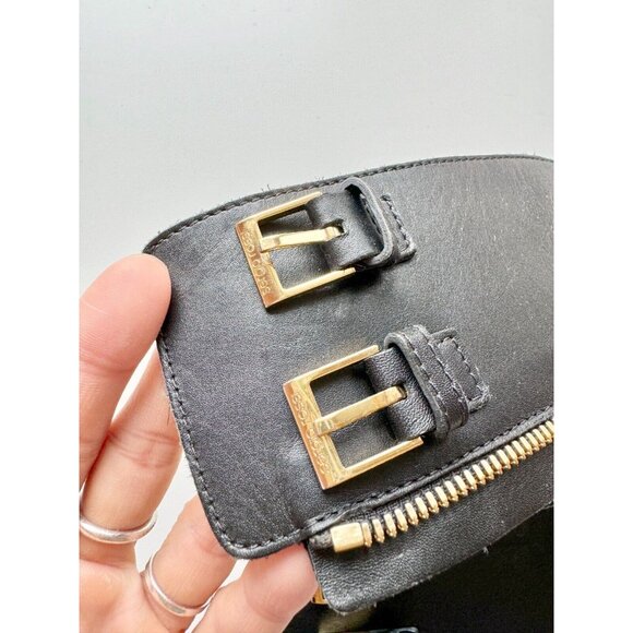 SERGIO ROSSI Black Leather Gold Tone Zipper Buckle Replacement Ankle Cuffs - Picture 5 of 12